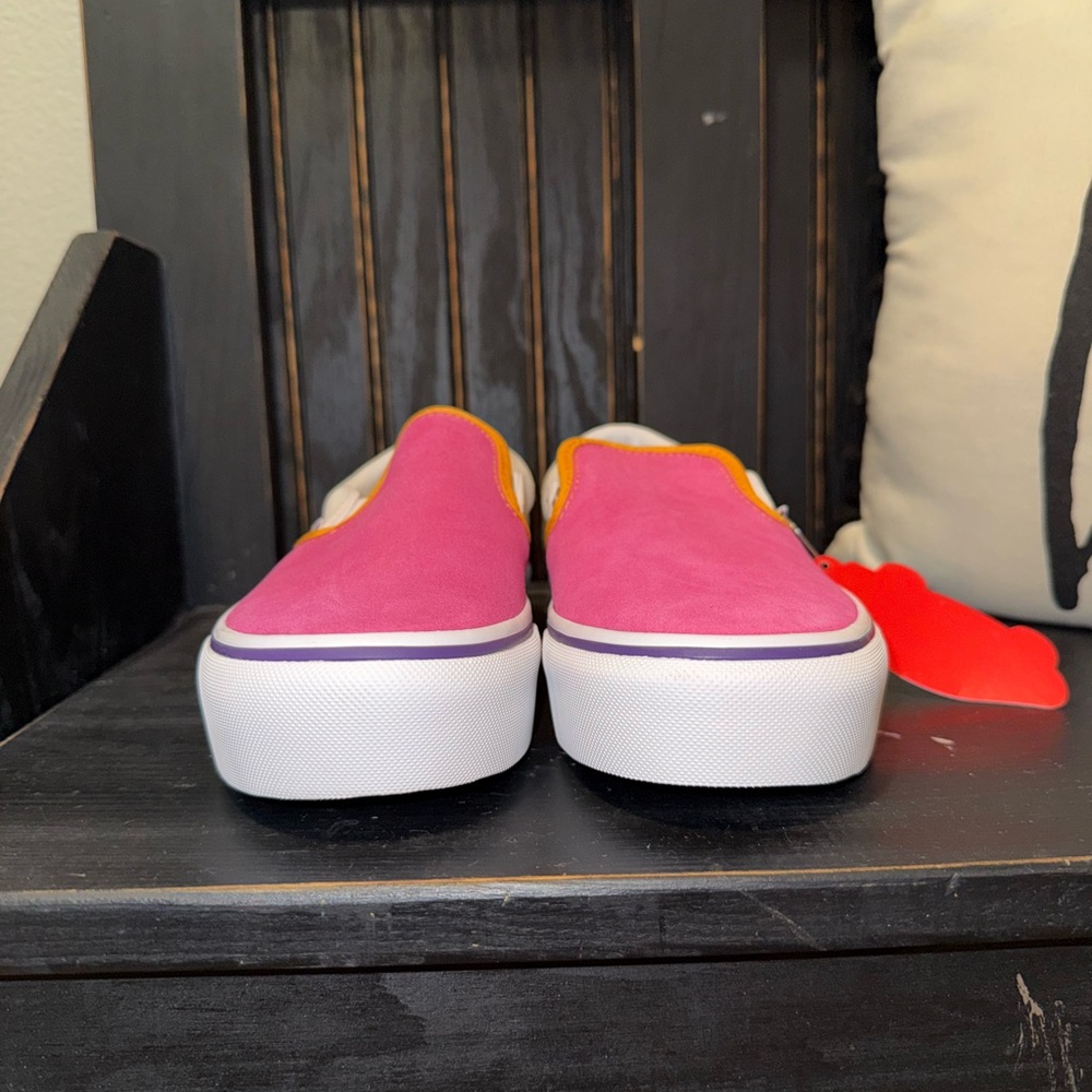 Vans Pink and White Slip-Ons with Orange Trim - Picture 3 of 8